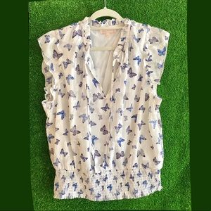 White blouse with Blue Butterflies